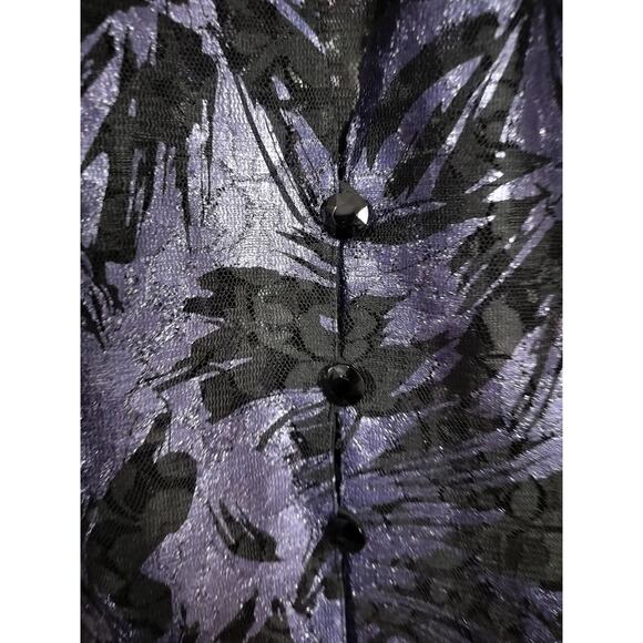 3590)Alex Evenings Petite 2 Pcs Sparkly Lace Tank & Jacket Black & Purple Medium - Picture 5 of 10